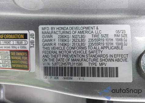 2023 Acura Rdx Technology Package from USA, damaged, VIN 5J8TC2H57PL011586